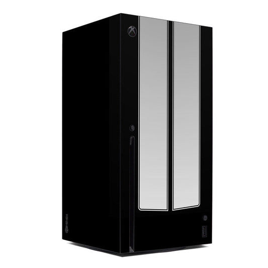 Xbox Series X console skin with black and silver vertical panel design.