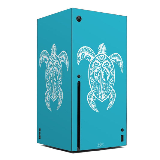 Xbox Series X console skin with turquoise sea turtle design and port cutouts