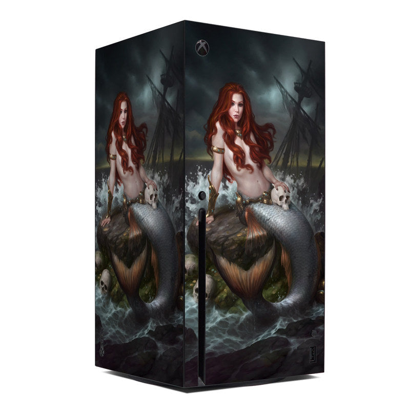 Xbox Series X console skin with red-haired mermaid and dark ocean waves artwork