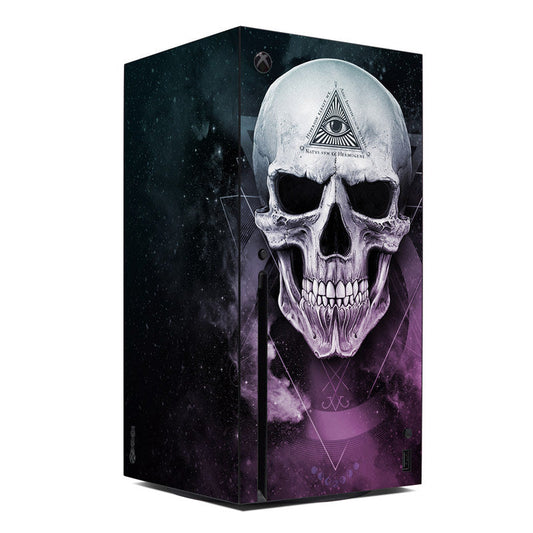 Xbox Series X skin with purple space skull graphic and Xbox logo