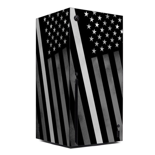 Xbox Series X console skin with black stars and white striped design