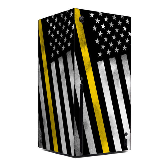 Xbox Series X console skin with star pattern and yellow vertical stripes