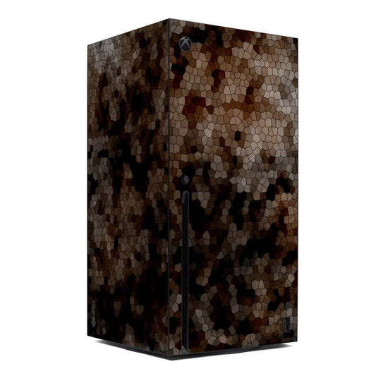 Xbox Series X console skin with hexagon mosaic pattern, dark gray and black, Xbox logo