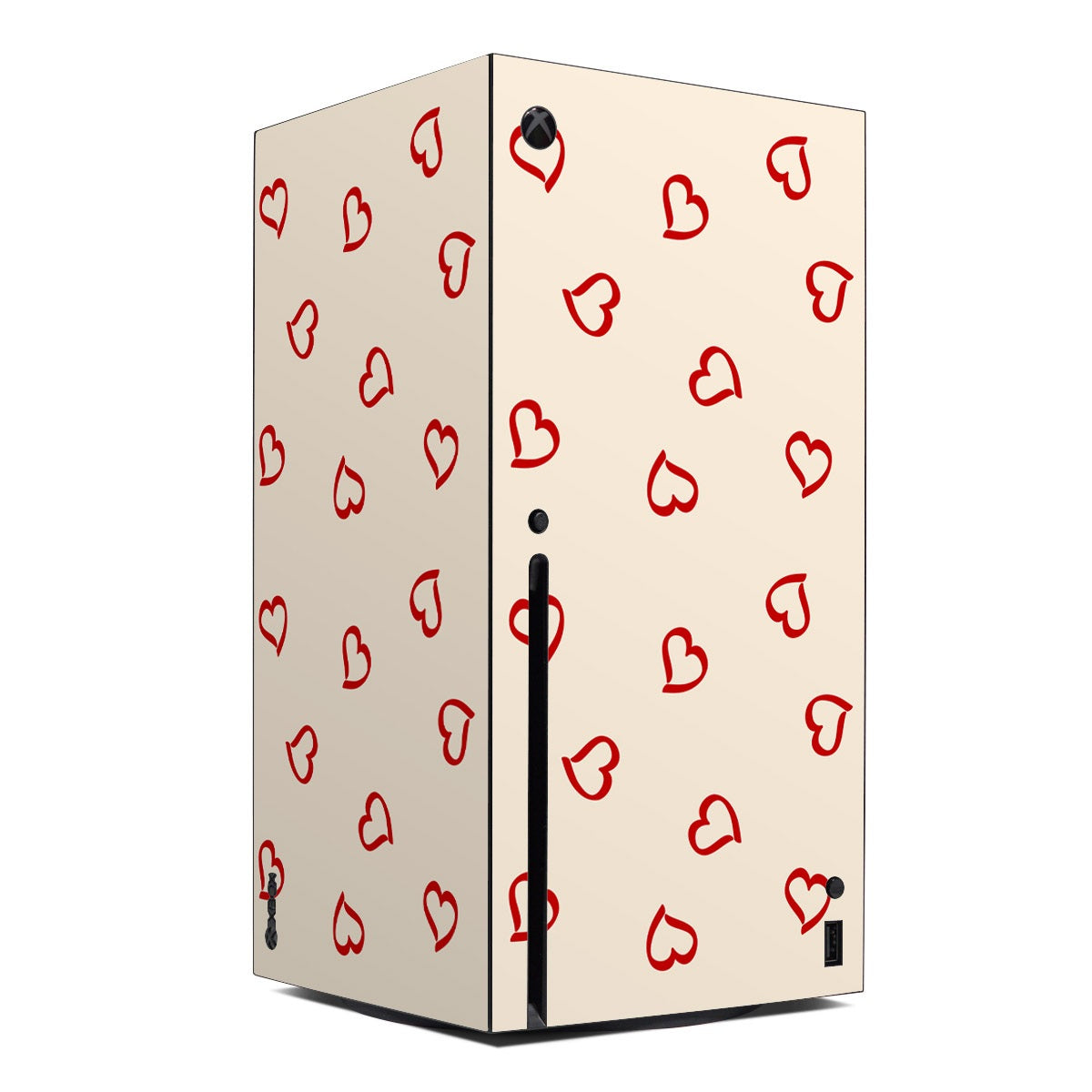 Xbox Series X console skin with cream base and red heart icons