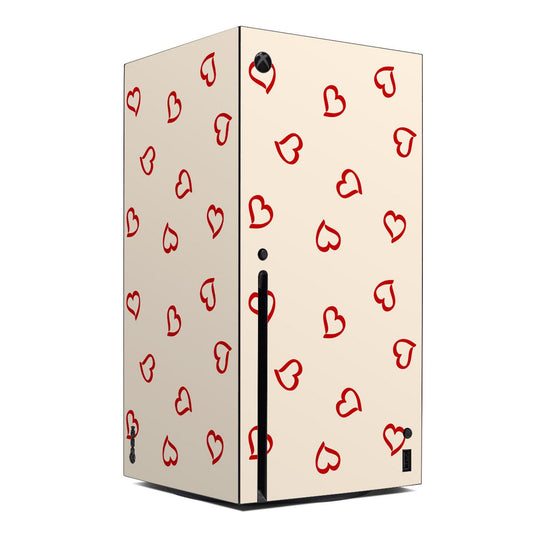 Xbox Series X console skin with cream base and red heart icons