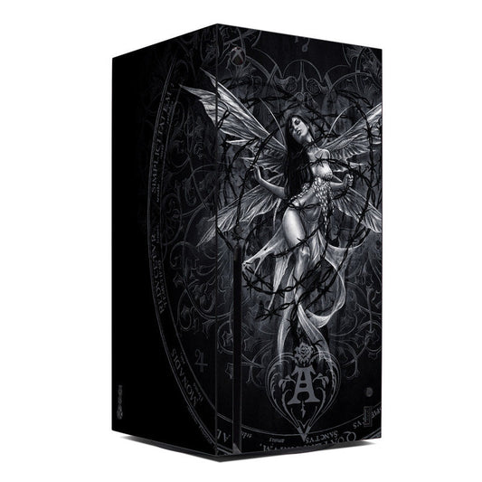 Xbox Series X console skin, black-and-gray fantasy angel artwork