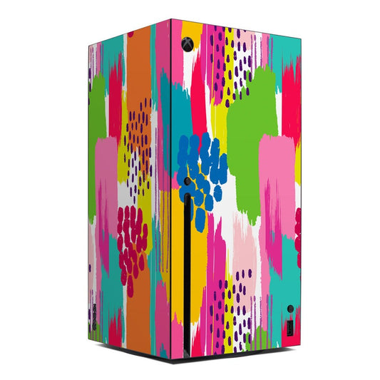 Vada Xbox Series X console skin with colorful abstract paint pattern