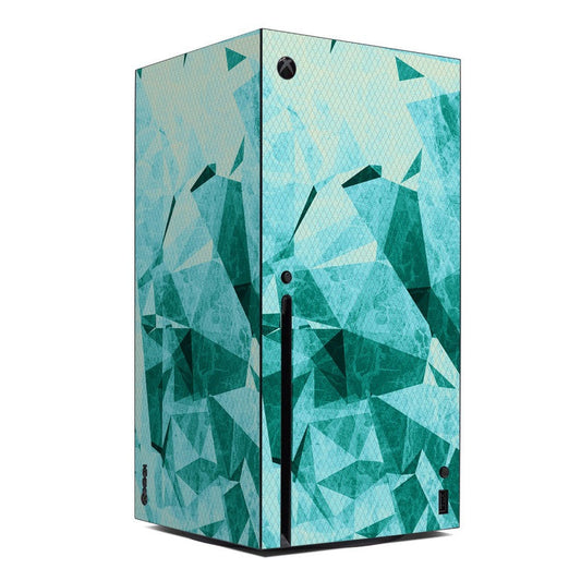Xbox Series X console skin with teal polygon pattern and cutouts for ports
