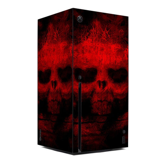 Microsoft Xbox Series X skin with red skull pattern and black top logo