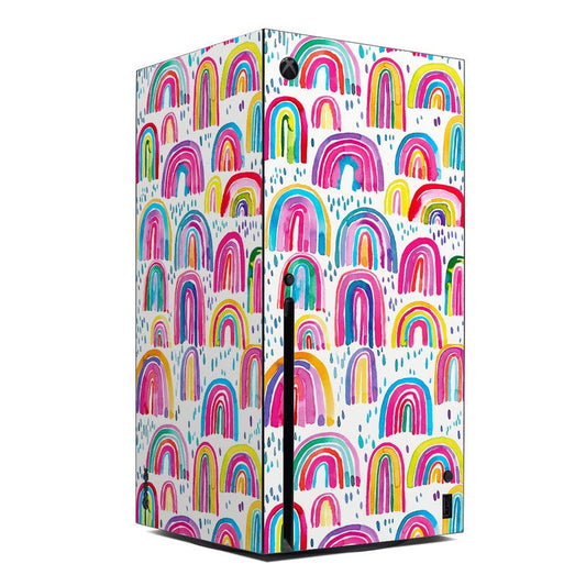 Xbox Series X console skin with colorful watercolor rainbow arches pattern