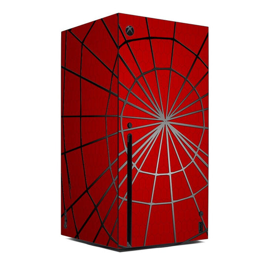 Xbox Series X console skin, red with black web and spiderweb graphic
