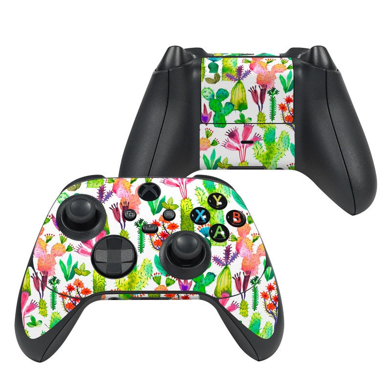 Xbox Series X controller skin with colorful cactus and coral floral pattern