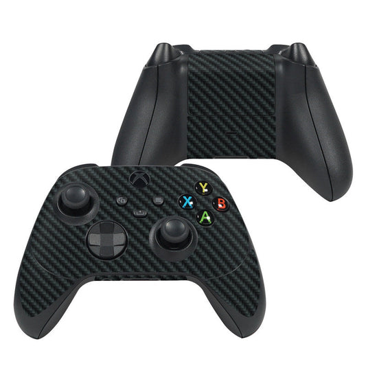 Microsoft Xbox controller skin with dark carbon-fiber pattern and colored button overlays