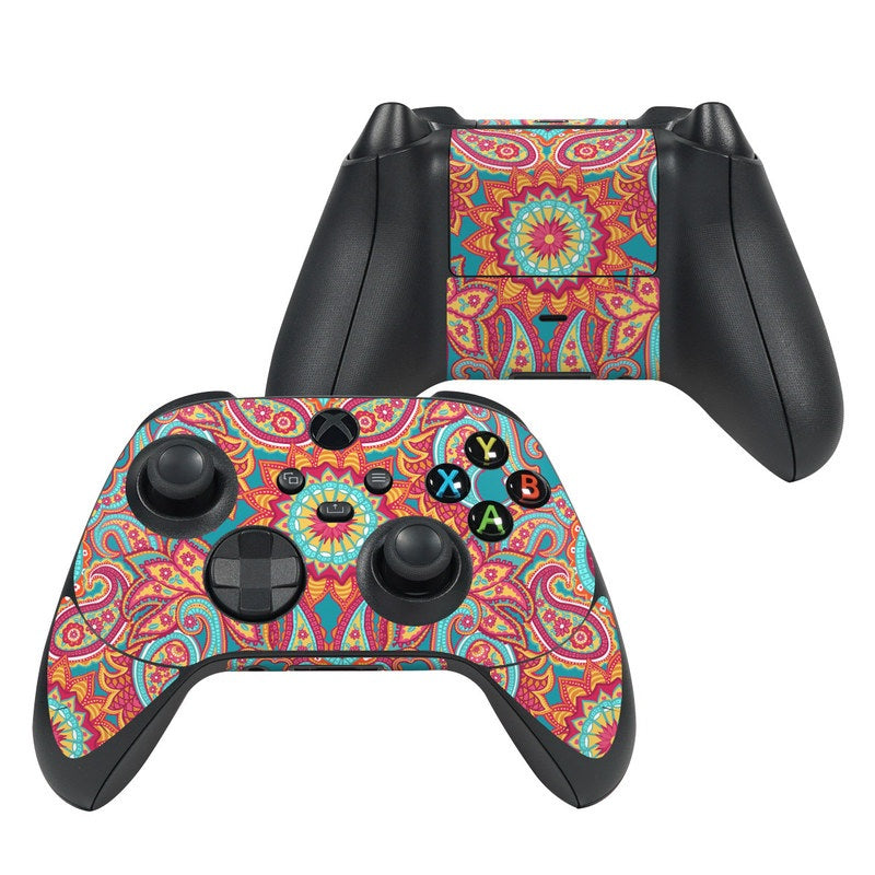 Xbox controller skin with colorful paisley pattern for front buttons and handles