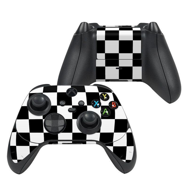 Xbox Series X controller skin with black-and-white checkered design and colored button icons