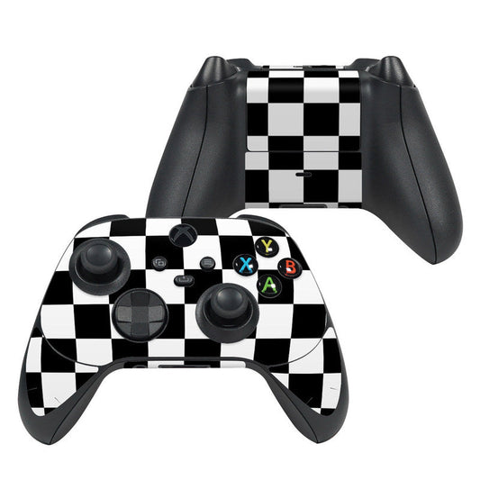 Xbox Series X controller skin with black-and-white checkered design and colored button icons