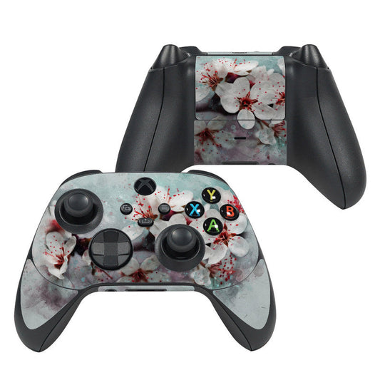 Xbox Series X controller skin with cherry blossoms and red flower splash design