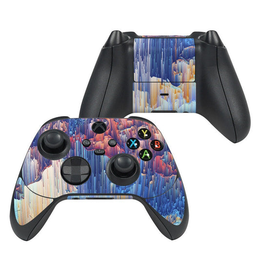 Xbox Series X controller skin with blue and purple cloud glitch graphic over buttons
