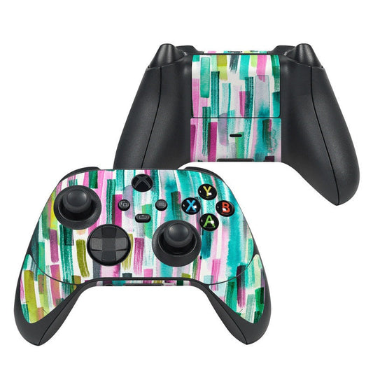 Xbox Series X controller skin with colorful brushstroke pattern over buttons and thumbsticks