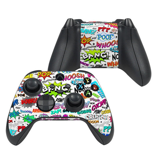 Xbox Series X controller skin with colorful comic pop art design and black grips