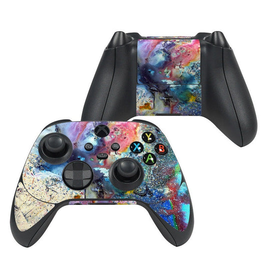 Xbox Series X controller skin with colorful cosmic flower galaxy design