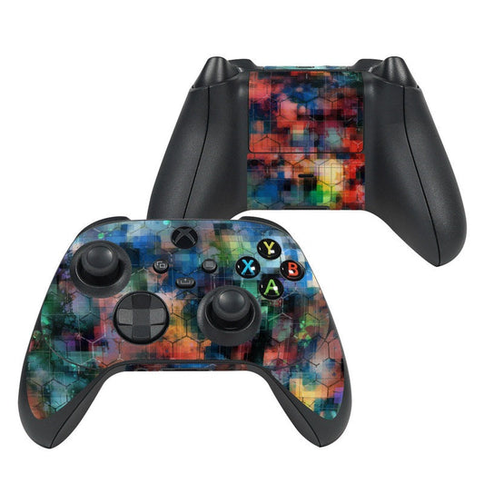 Microsoft Xbox Series X controller skin with multicolor circuit pattern, visible buttons