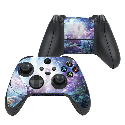 Xbox Series X controller skin with purple-blue fantasy artwork and button cutouts