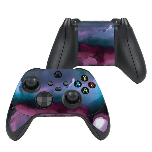 Xbox controller skin with purple and blue abstract pattern, ABXY button icons