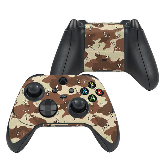 Xbox controller skin in desert camouflage pattern with colored button decals
