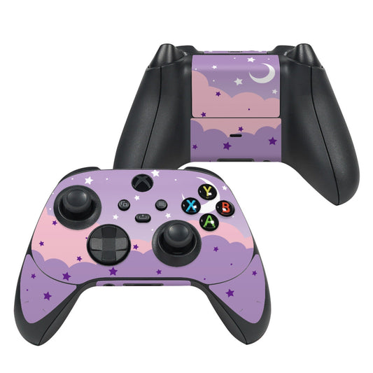 Purple star and moon Xbox Series X controller skin with button cutouts
