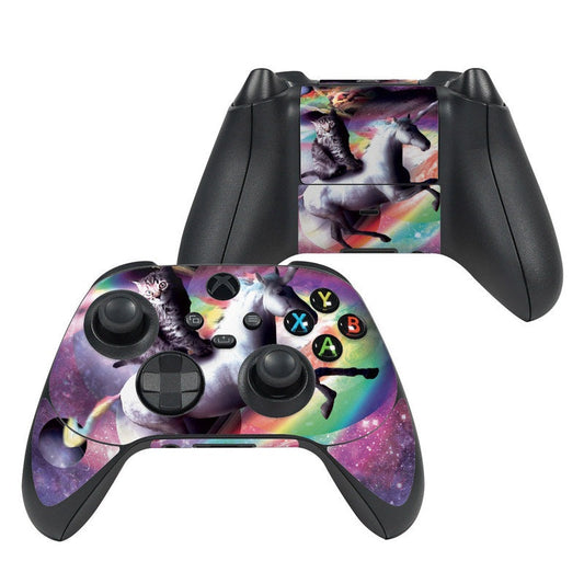 Xbox Series X controller skin with colorful cat and galaxy pattern on front and back