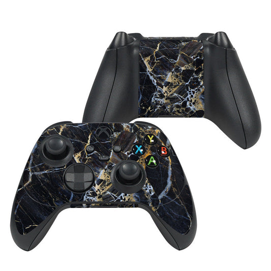Xbox controller skin with dark blue gold marble pattern on grips and buttons
