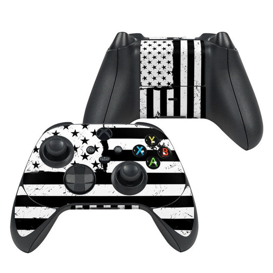 Xbox Series X controller skin with black, white stars and vertical stripes design