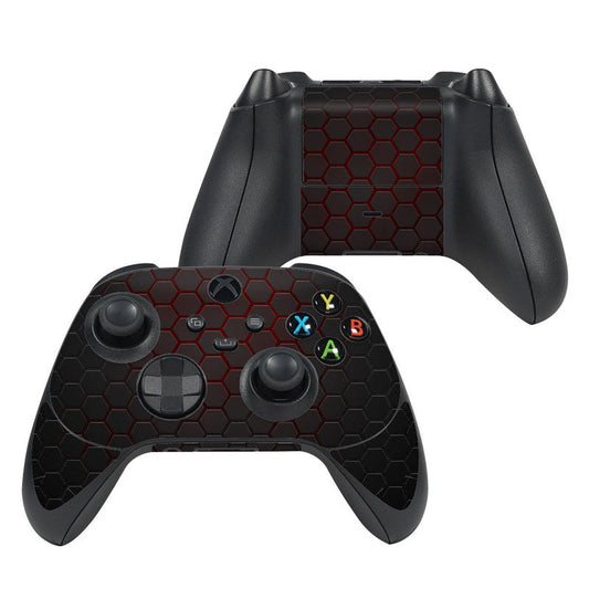 Xbox controller skin with black hex pattern and red accent button icons