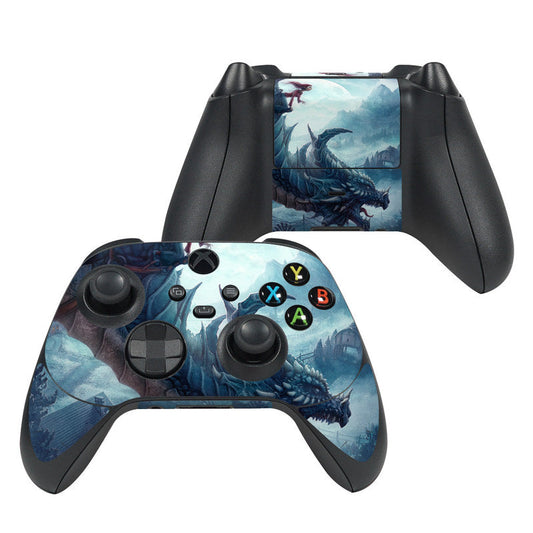 Xbox controller skin with blue dragon artwork on front grips and button area