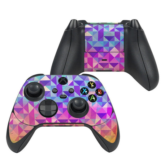Fragments Xbox Series X controller skin with purple geometric triangle pattern