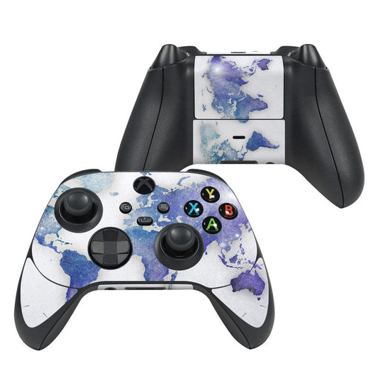 Gallivant Xbox Series X controller skin with blue world map graphic and button cutouts