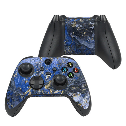 Blue and gold marble Xbox Series X controller skin with button cutouts