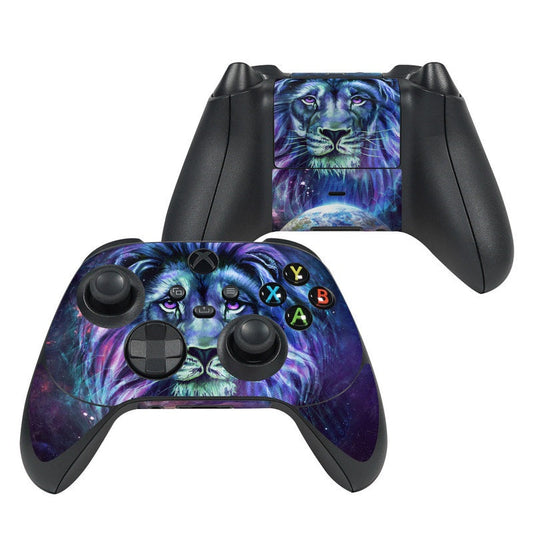 Microsoft Xbox Series X controller skin with blue-and-purple lion face and button icons