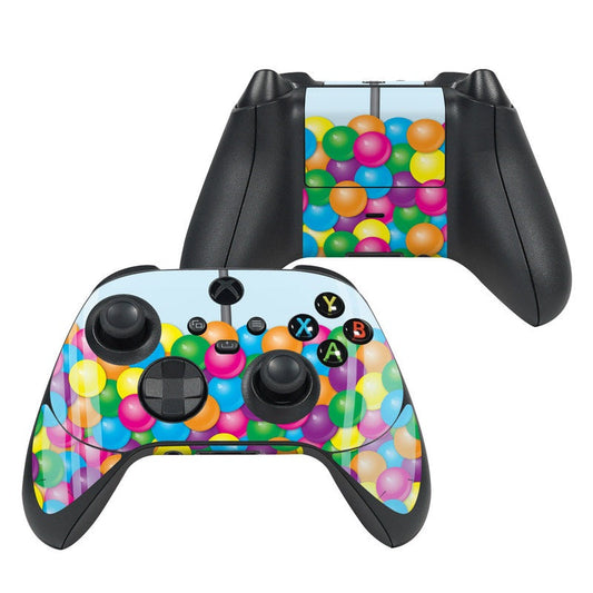 Colorful gumball-style Xbox controller skin with bubble pattern over buttons and grips