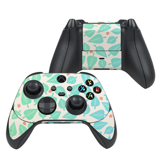 Xbox Series X controller skin with mint and teal leaf pattern and button cutouts