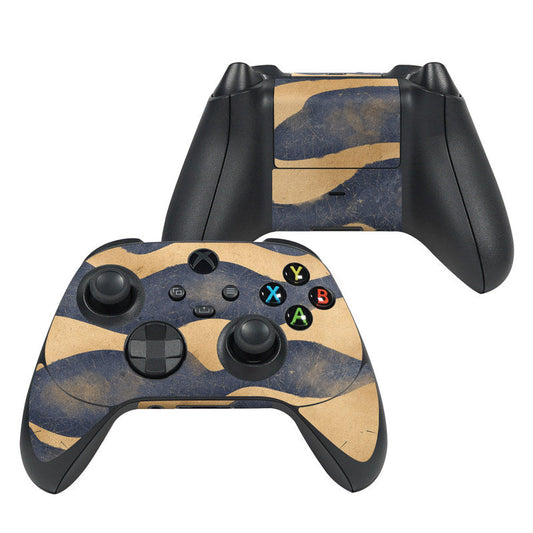 Xbox Series X controller skin, blue and tan camo with black grips