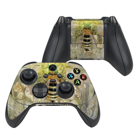Xbox Series X controller skin with honey bee and honeycomb design over black grips