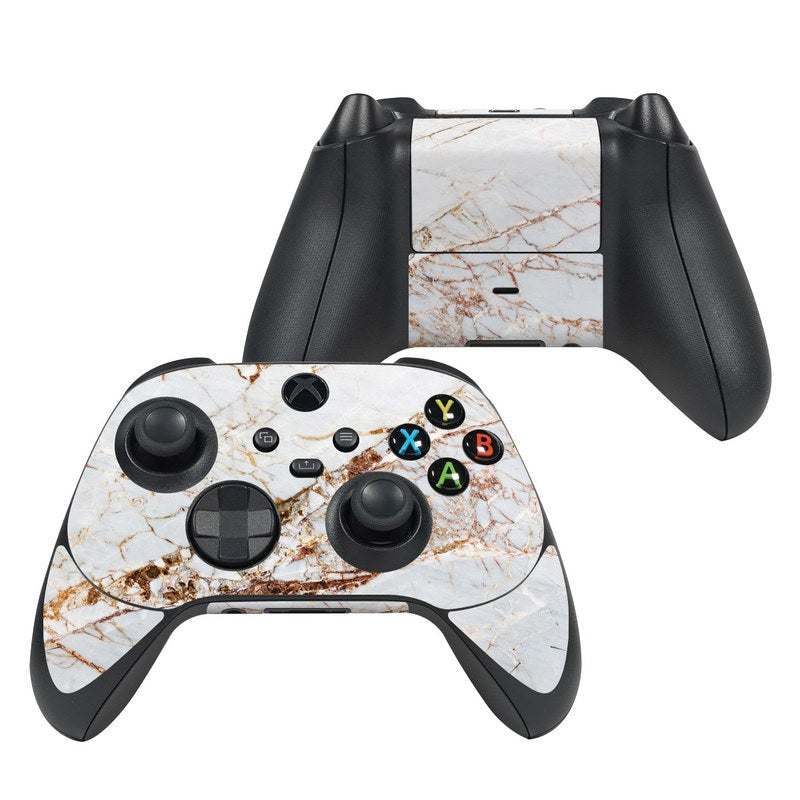 Xbox Series X controller skin with white marble design and colored button accents