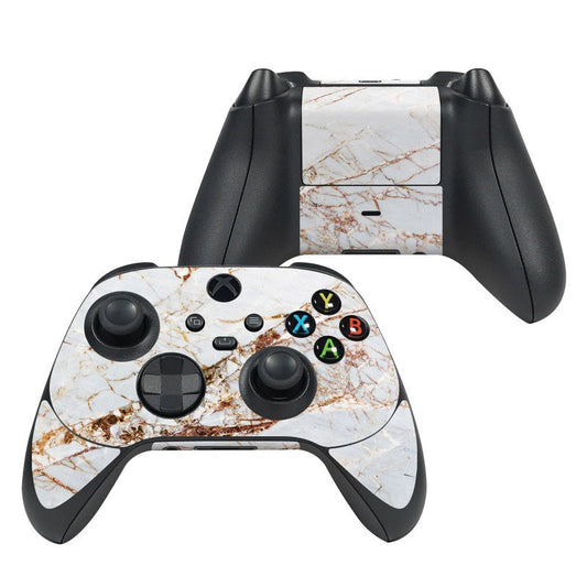 Xbox Series X controller skin with white marble design and colored button accents