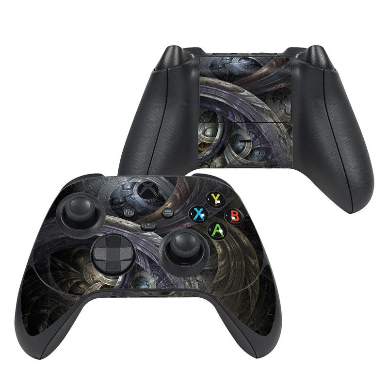 Xbox controller skin with dark swirled design and multicolor A B X Y buttons