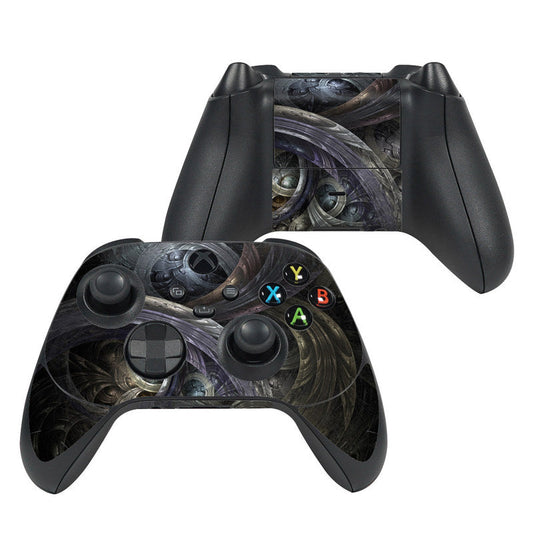 Xbox controller skin with dark swirled design and multicolor A B X Y buttons