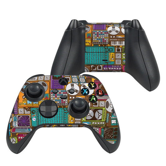 Xbox Series X controller skin with colorful circuit board pattern, black buttons and sticks