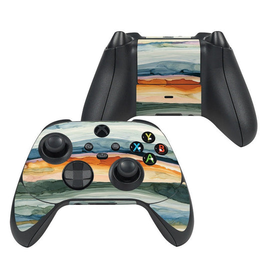 Xbox Series X controller skin with layered landscape pattern