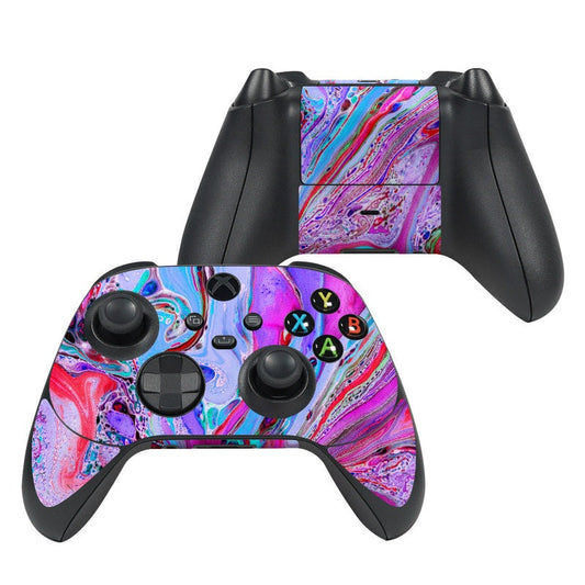 Xbox Series X controller skin, marbled multicolor purple blue pink with button cutouts
